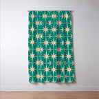Atomic Age 1950s Retro Starburst Pattern in Mid-Century Modern Beige and Turquoise Teal   Window Curtain Gallery Image 3