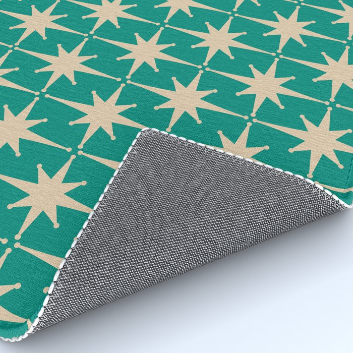 Atomic Age 1950s Retro Starburst Pattern in Mid-Century Modern Beige and Turquoise Teal   Rug Gallery Image 4