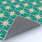 Atomic Age 1950s Retro Starburst Pattern in Mid-Century Modern Beige and Turquoise Teal   Rug Gallery Image 4