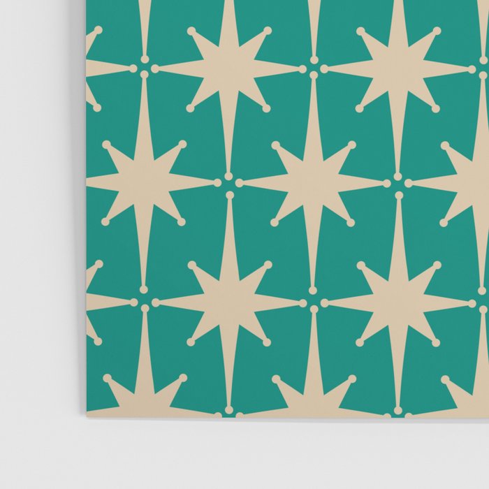 Atomic Age 1950s Retro Starburst Pattern in Mid-Century Modern Beige and Turquoise Teal   Poster Gallery Image 3