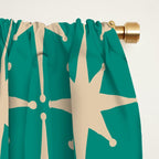 Atomic Age 1950s Retro Starburst Pattern in Mid-Century Modern Beige and Turquoise Teal   Window Curtain Gallery Image 2