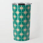 Atomic Age 1950s Retro Starburst Pattern in Mid-Century Modern Beige and Turquoise Teal   Travel Mug Gallery Image 1