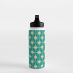 Atomic Age 1950s Retro Starburst Pattern in Mid-Century Modern Beige and Turquoise Teal   Water Bottle Gallery Image 3