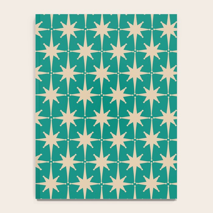 Atomic Age 1950s Retro Starburst Pattern in Mid-Century Modern Beige and Turquoise Teal   Notebook Gallery Image 4