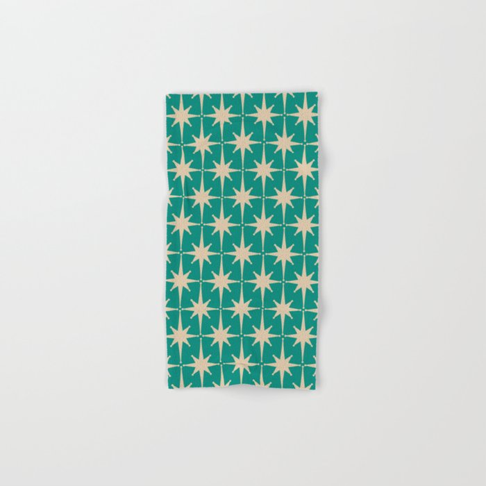 Atomic Age 1950s Retro Starburst Pattern in Mid-Century Modern Beige and Turquoise Teal   Bath Towel Gallery Image 1