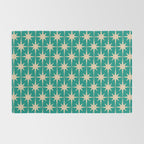 Atomic Age 1950s Retro Starburst Pattern in Mid-Century Modern Beige and Turquoise Teal   Rug Gallery Image 2
