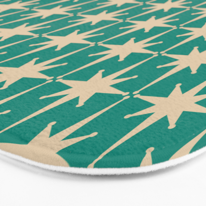 Atomic Age 1950s Retro Starburst Pattern in Mid-Century Modern Beige and Turquoise Teal   Bath Mat Gallery Image 3
