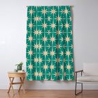 Atomic Age 1950s Retro Starburst Pattern in Mid-Century Modern Beige and Turquoise Teal   Window Curtain Gallery Image 5