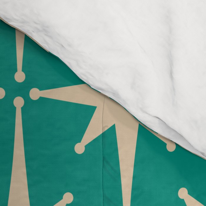 Atomic Age 1950s Retro Starburst Pattern in Mid-Century Modern Beige and Turquoise Teal   Comforter Gallery Image 4