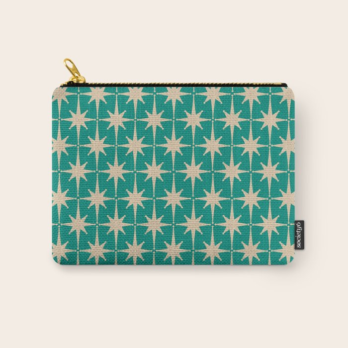 Atomic Age 1950s Retro Starburst Pattern in Mid-Century Modern Beige and Turquoise Teal   Carry All Pouch Gallery Image 1