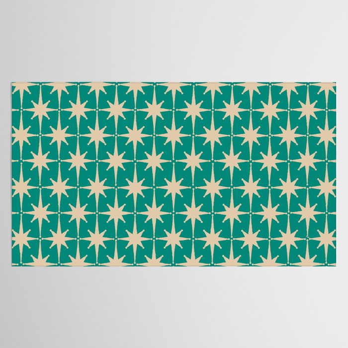 Atomic Age 1950s Retro Starburst Pattern in Mid-Century Modern Beige and Turquoise Teal   Tablecloth Gallery Image 2