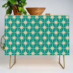 Atomic Age 1950s Retro Starburst Pattern in Mid-Century Modern Beige and Turquoise Teal   Credenza Gallery Image 1