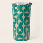 Atomic Age 1950s Retro Starburst Pattern in Mid-Century Modern Beige and Turquoise Teal   Travel Mug Gallery Image 2