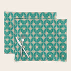 Atomic Age 1950s Retro Starburst Pattern in Mid-Century Modern Beige and Turquoise Teal   Placemat Gallery Image 1