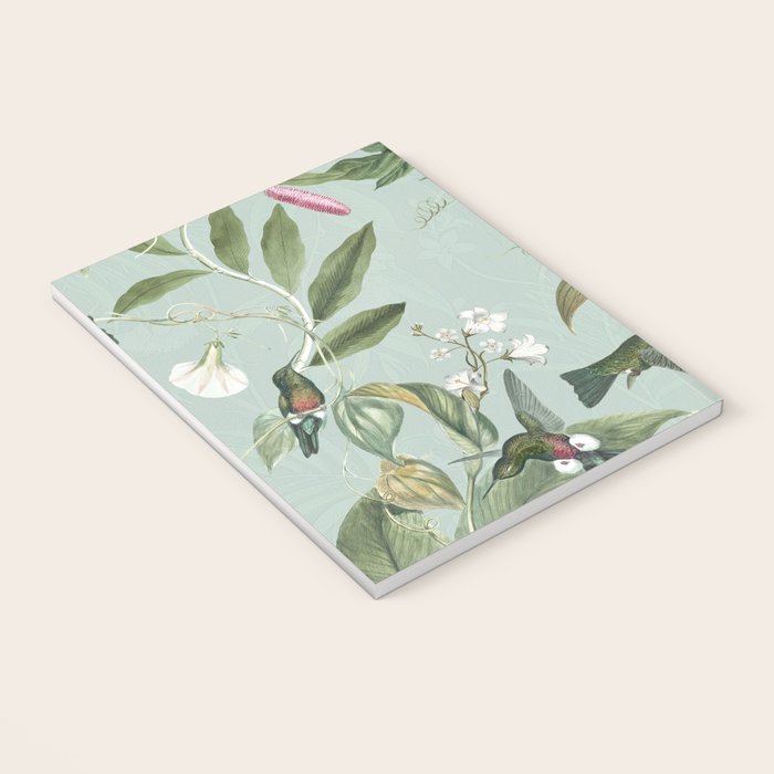 Vintage Hummingbirds and Passiflora Paradise Garden in Teal and Pink Notebook Gallery Image 3