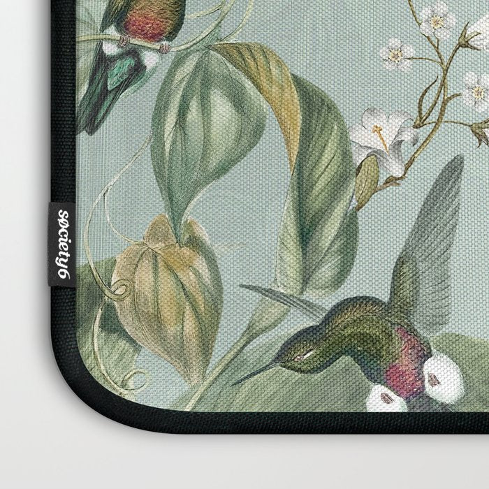 Vintage Hummingbirds and Passiflora Paradise Garden in Teal and Pink Laptop Sleeve Gallery Image 3