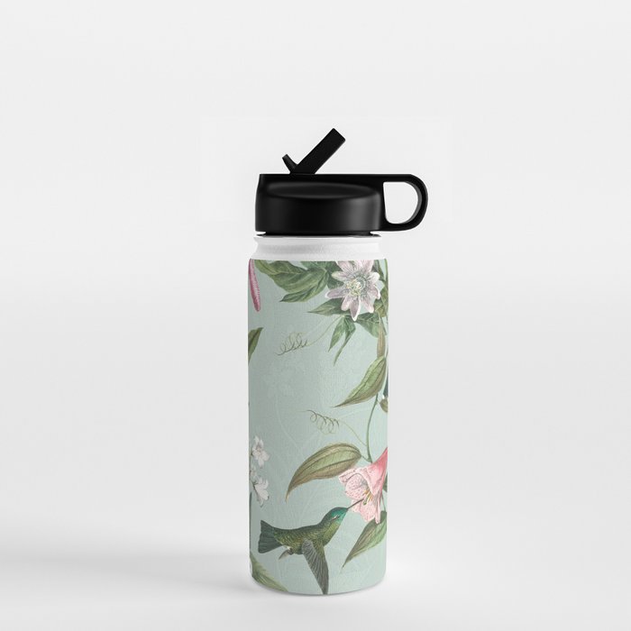 Vintage Hummingbirds and Passiflora Paradise Garden in Teal and Pink Water Bottle Gallery Image 1