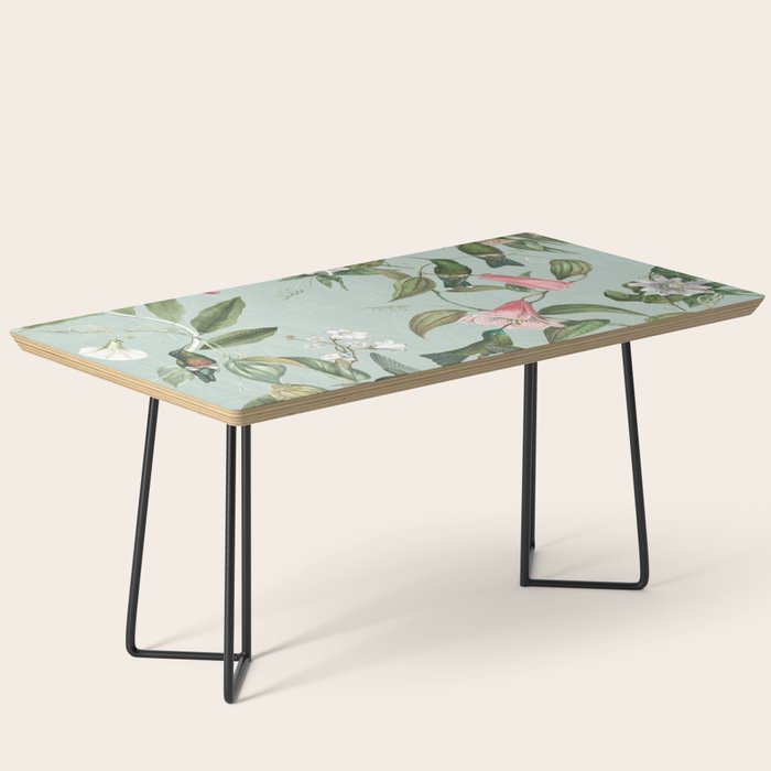 Vintage Hummingbirds and Passiflora Paradise Garden in Teal and Pink Coffee Table Gallery Image 1