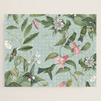 Vintage Hummingbirds and Passiflora Paradise Garden in Teal and Pink Jigsaw Puzzle Gallery Image 1