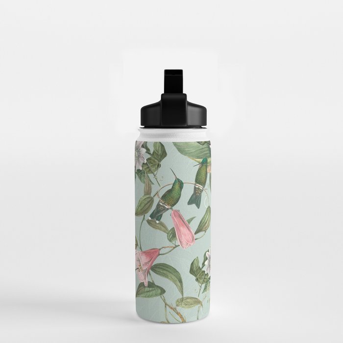 Vintage Hummingbirds and Passiflora Paradise Garden in Teal and Pink Water Bottle Gallery Image 2