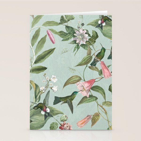 Vintage Hummingbirds and Passiflora Paradise Garden in Teal and Pink Stationery Card Gallery Image 2