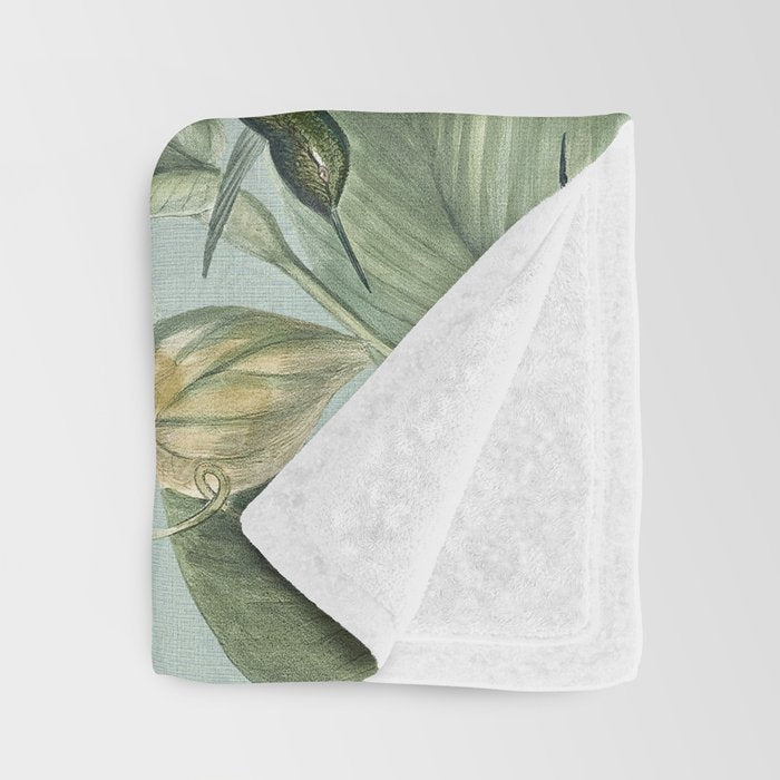 Vintage Hummingbirds and Passiflora Paradise Garden in Teal and Pink Throw Blanket Gallery Image 3