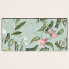 Vintage Hummingbirds and Passiflora Paradise Garden in Teal and Pink Desk Mat Gallery Image 3