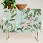 Vintage Hummingbirds and Passiflora Paradise Garden in Teal and Pink Credenza Gallery Image 1