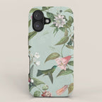Vintage Hummingbirds and Passiflora Paradise Garden in Teal and Pink iPhone Case Gallery Image 1