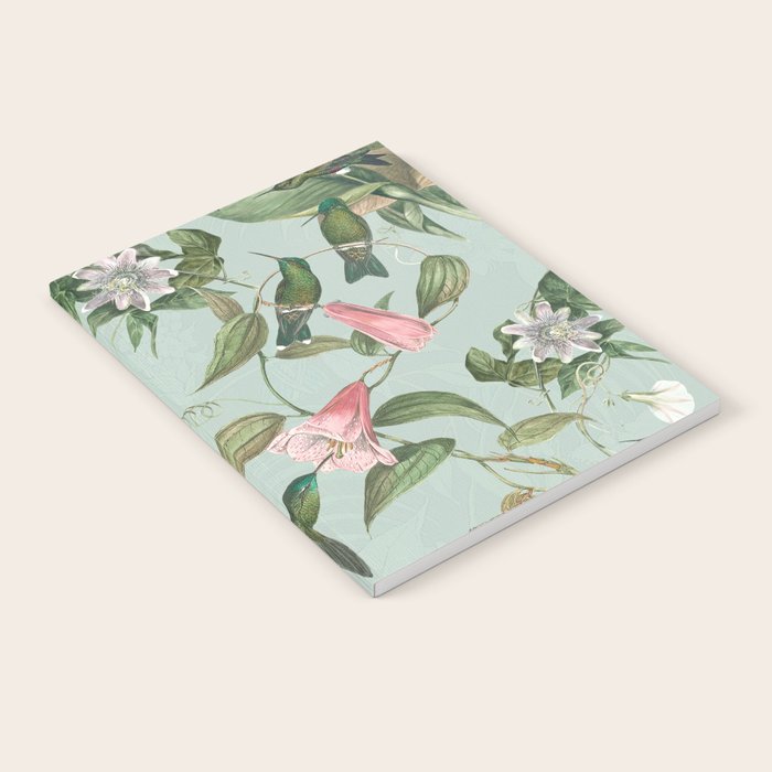 Vintage Hummingbirds and Passiflora Paradise Garden in Teal and Pink Notebook Gallery Image 2