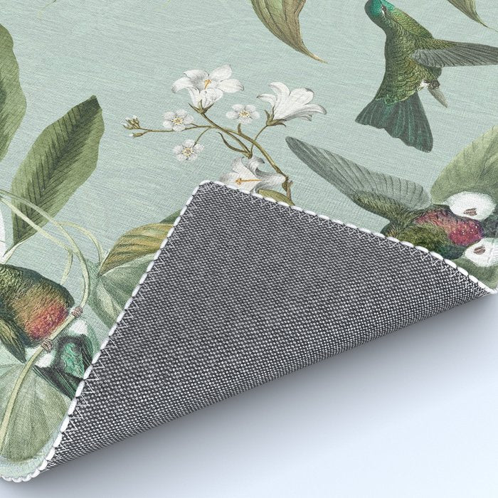 Vintage Hummingbirds and Passiflora Paradise Garden in Teal and Pink Rug Gallery Image 4