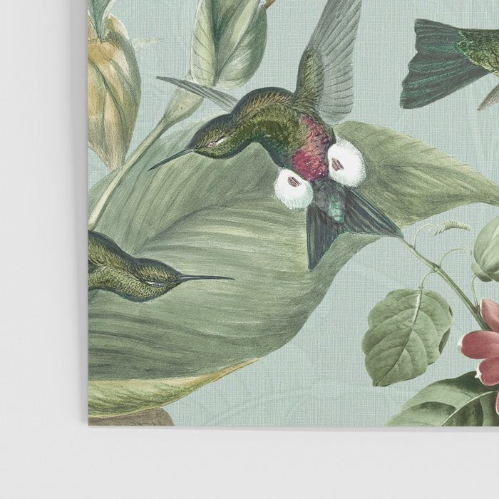 Vintage Hummingbirds and Passiflora Paradise Garden in Teal and Pink Poster Gallery Image 3
