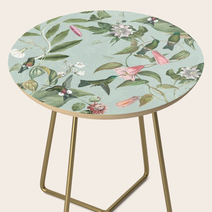 Vintage Hummingbirds and Passiflora Paradise Garden in Teal and Pink Side Table Gallery Image 2