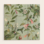 Vintage Hummingbirds and Passiflora Paradise Garden in Teal and Pink Wood Wall Art Gallery Image 1
