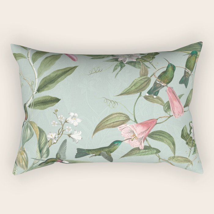 Vintage Hummingbirds and Passiflora Paradise Garden in Teal and Pink Rectangular Pillow Gallery Image 2