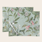 Vintage Hummingbirds and Passiflora Paradise Garden in Teal and Pink Placemat Gallery Image 1