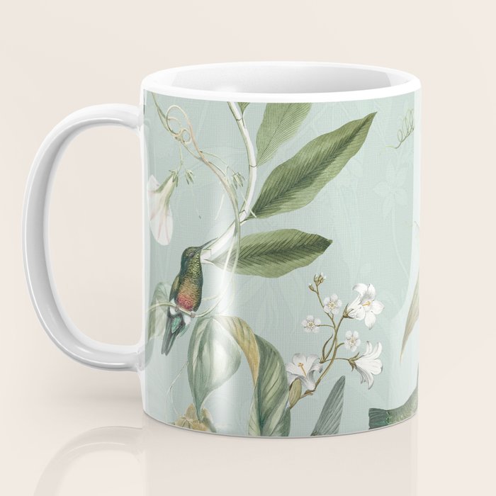 Vintage Hummingbirds and Passiflora Paradise Garden in Teal and Pink Coffee Mug Gallery Image 3