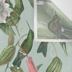 Vintage Hummingbirds and Passiflora Paradise Garden in Teal and Pink Wall Tapestry Gallery Image 3