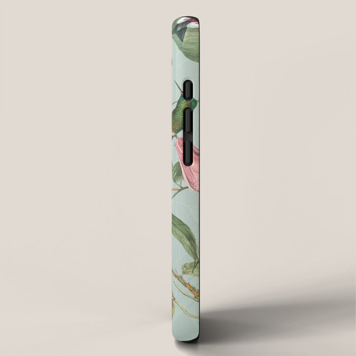 Vintage Hummingbirds and Passiflora Paradise Garden in Teal and Pink iPhone Case Gallery Image 2