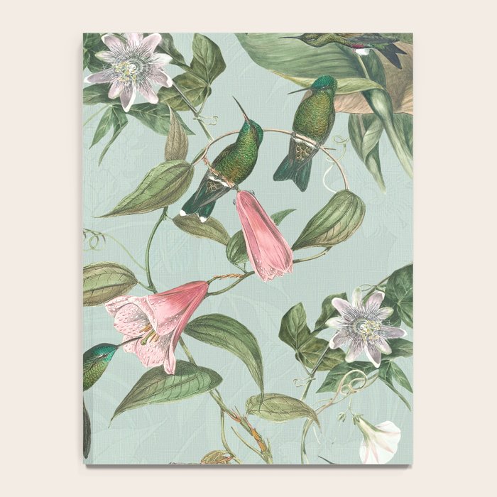 Vintage Hummingbirds and Passiflora Paradise Garden in Teal and Pink Notebook Gallery Image 4