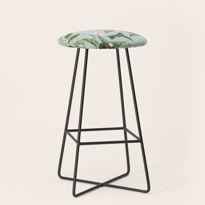 Vintage Hummingbirds and Passiflora Paradise Garden in Teal and Pink Stool Gallery Image 1