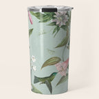 Vintage Hummingbirds and Passiflora Paradise Garden in Teal and Pink Travel Mug Gallery Image 1