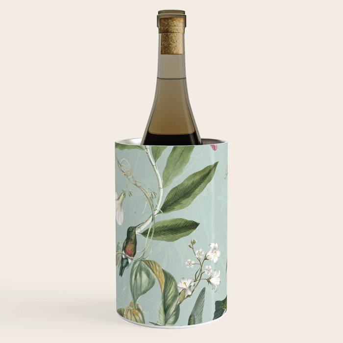 Vintage Hummingbirds and Passiflora Paradise Garden in Teal and Pink Wine Chiller Gallery Image 2