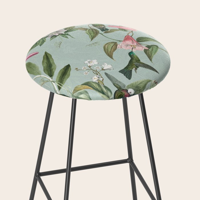 Vintage Hummingbirds and Passiflora Paradise Garden in Teal and Pink Stool Gallery Image 2