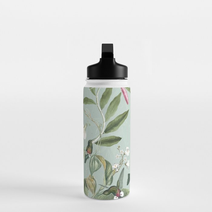 Vintage Hummingbirds and Passiflora Paradise Garden in Teal and Pink Water Bottle Gallery Image 3