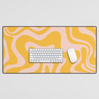 Liquid Swirl Retro Abstract Pattern in Mustard Orange and Light Blush Pink Desk Mat Gallery Image 1