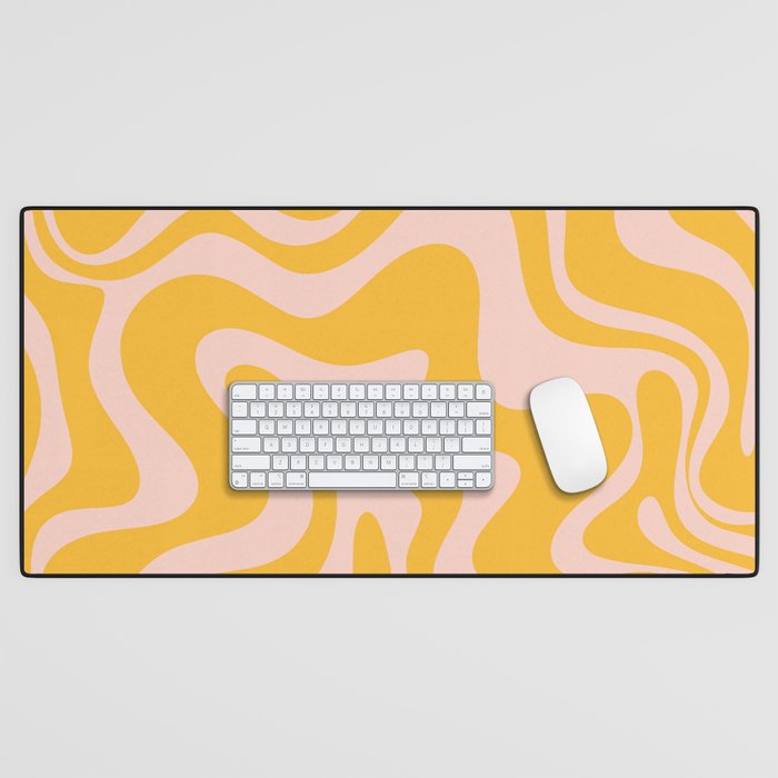 Liquid Swirl Retro Abstract Pattern in Mustard Orange and Light Blush Pink Desk Mat Gallery Image 1