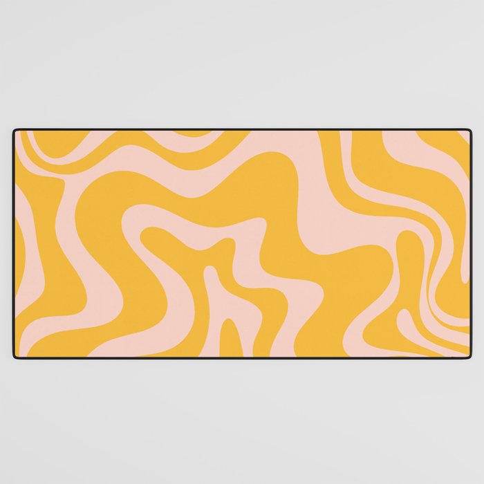 Liquid Swirl Retro Abstract Pattern in Mustard Orange and Light Blush Pink Desk Mat Gallery Image 3