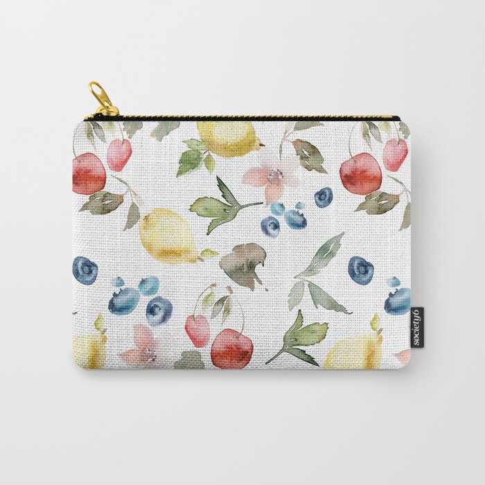 Lemon Berries and Cherries Watercolor Pattern Carry All Pouch Gallery Image 1
