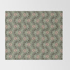 Climbing Leaves Floral Stripe Sage Green and Pink Throw Blanket Gallery Image 2